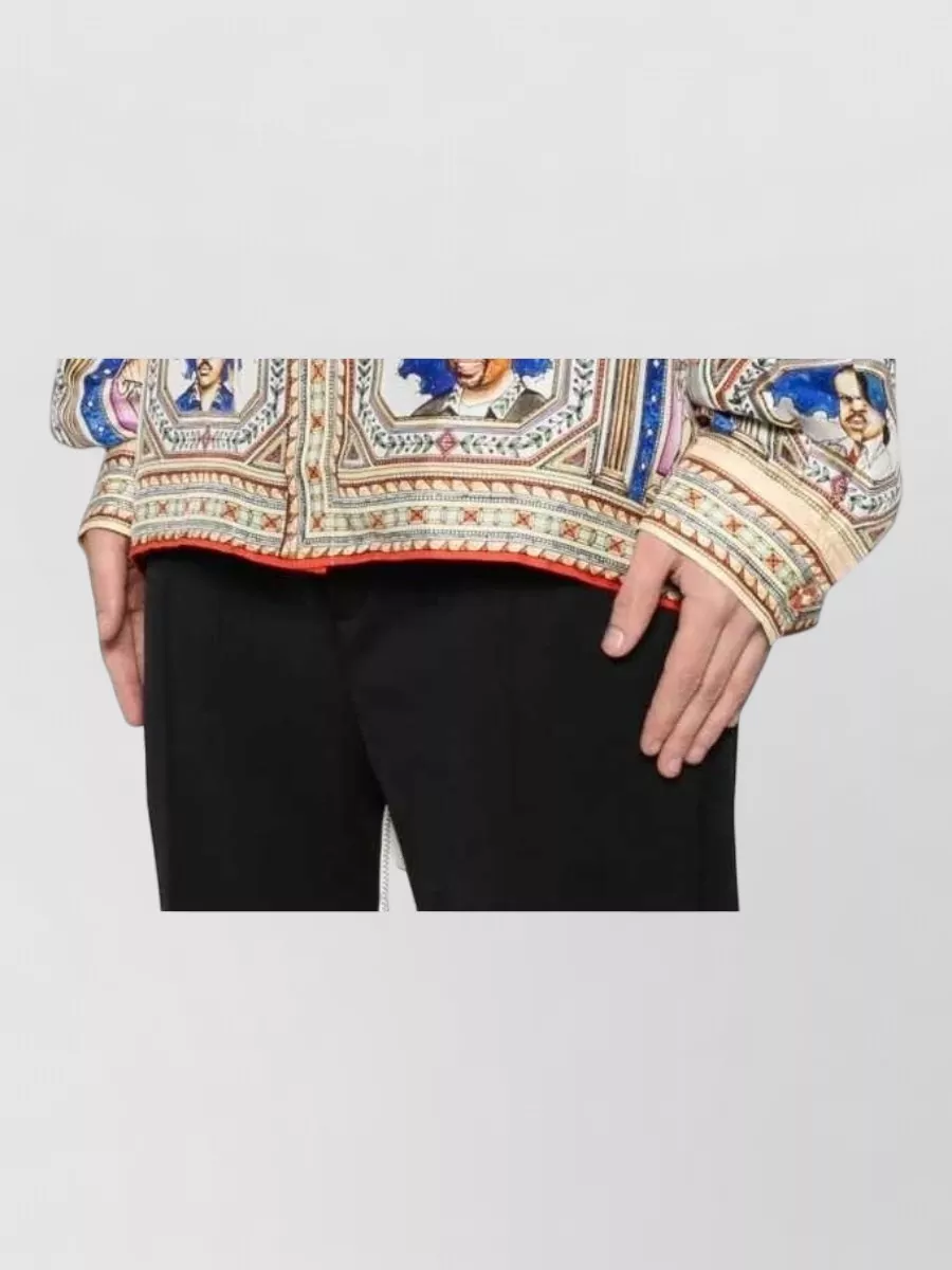 Casablanca Silk Printed Cuban Collar Long-Sleeve Shirt