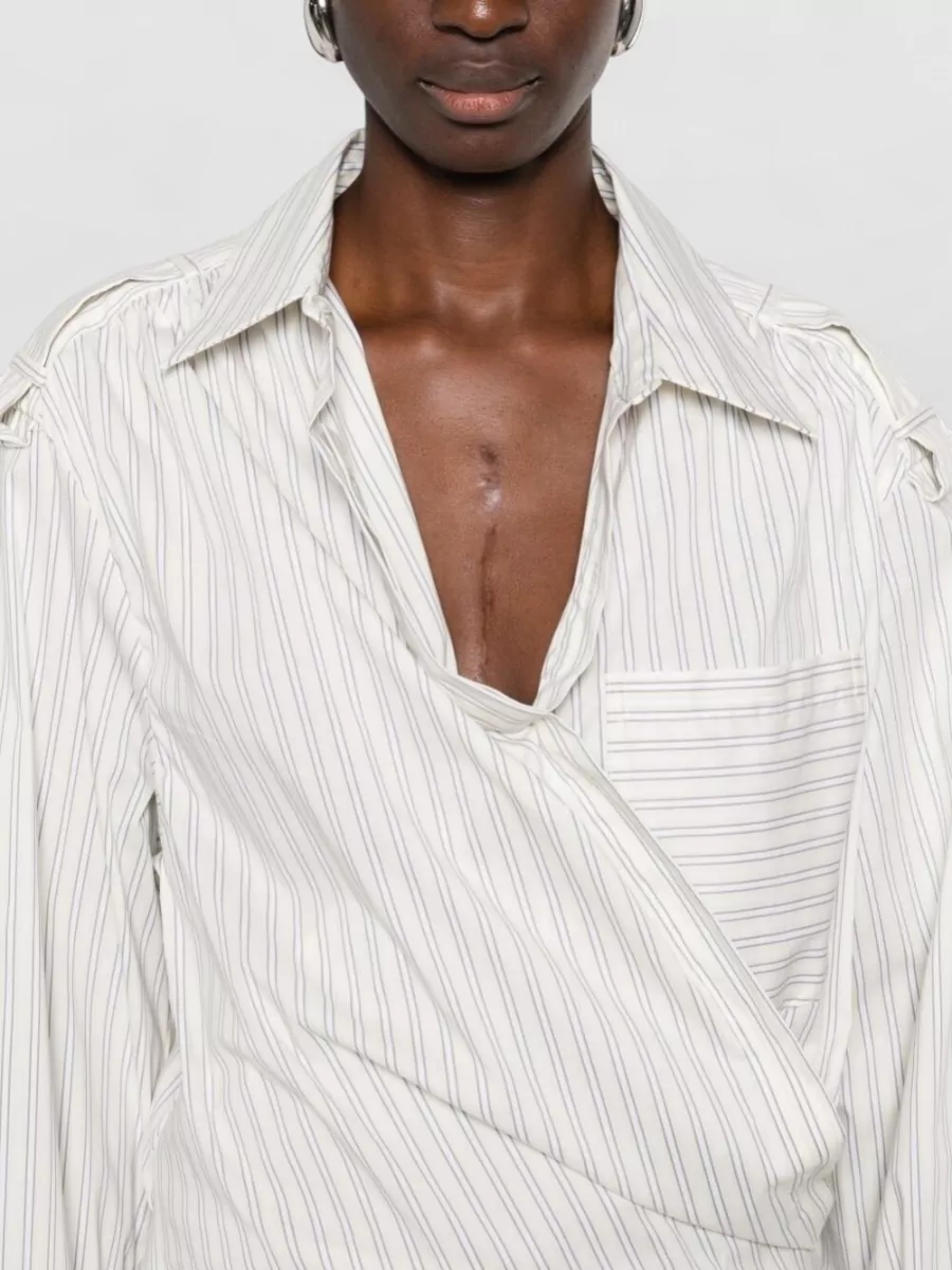 Iro Lace Stripe Cotton Shirt Wrap Detail