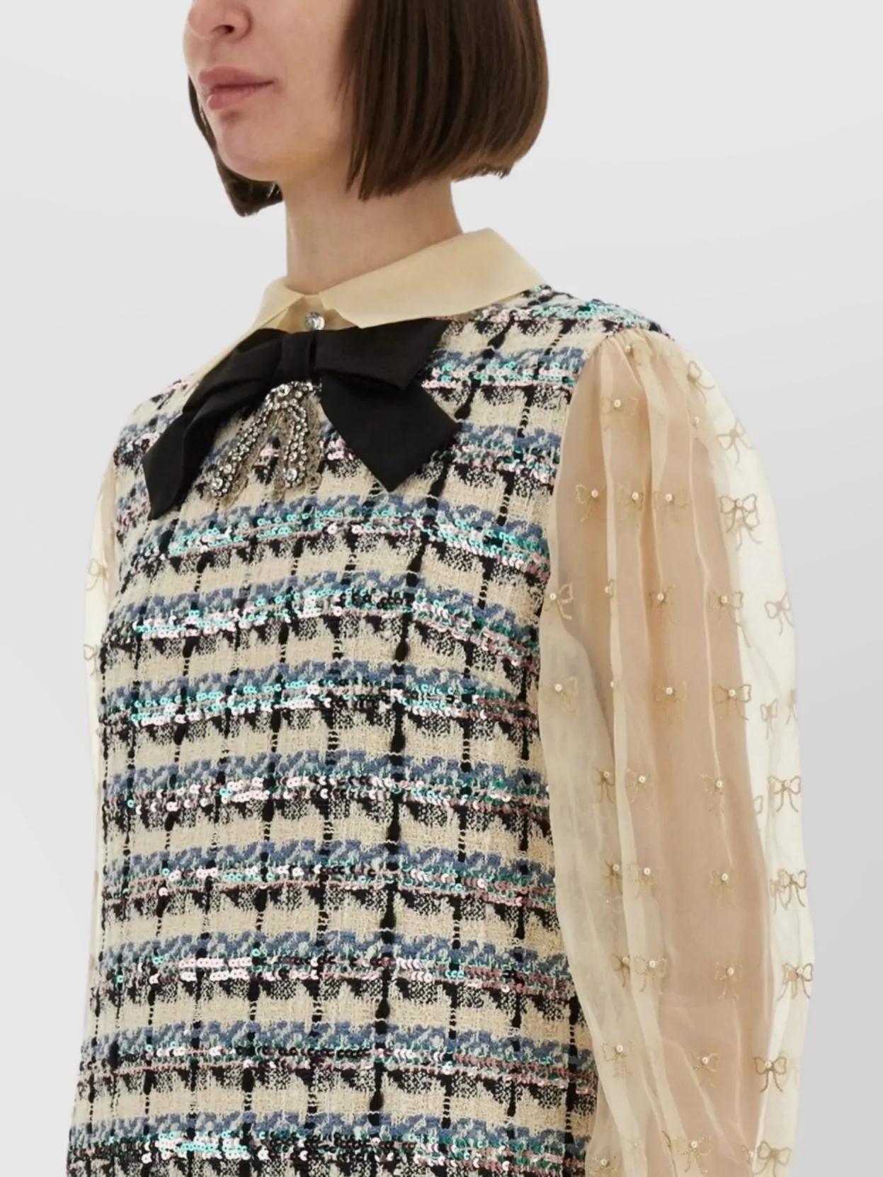 Valentino Tweed Dress With Bow-embellished Sleeves