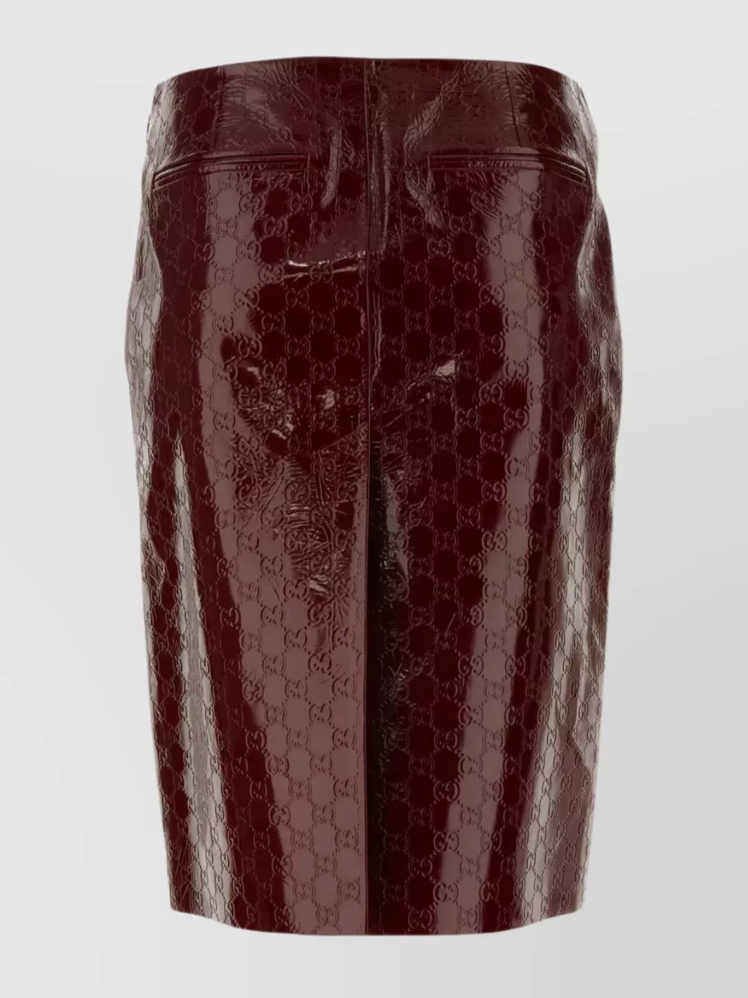 Gucci Embossed High Waist Leather Skirt In Burgundy
