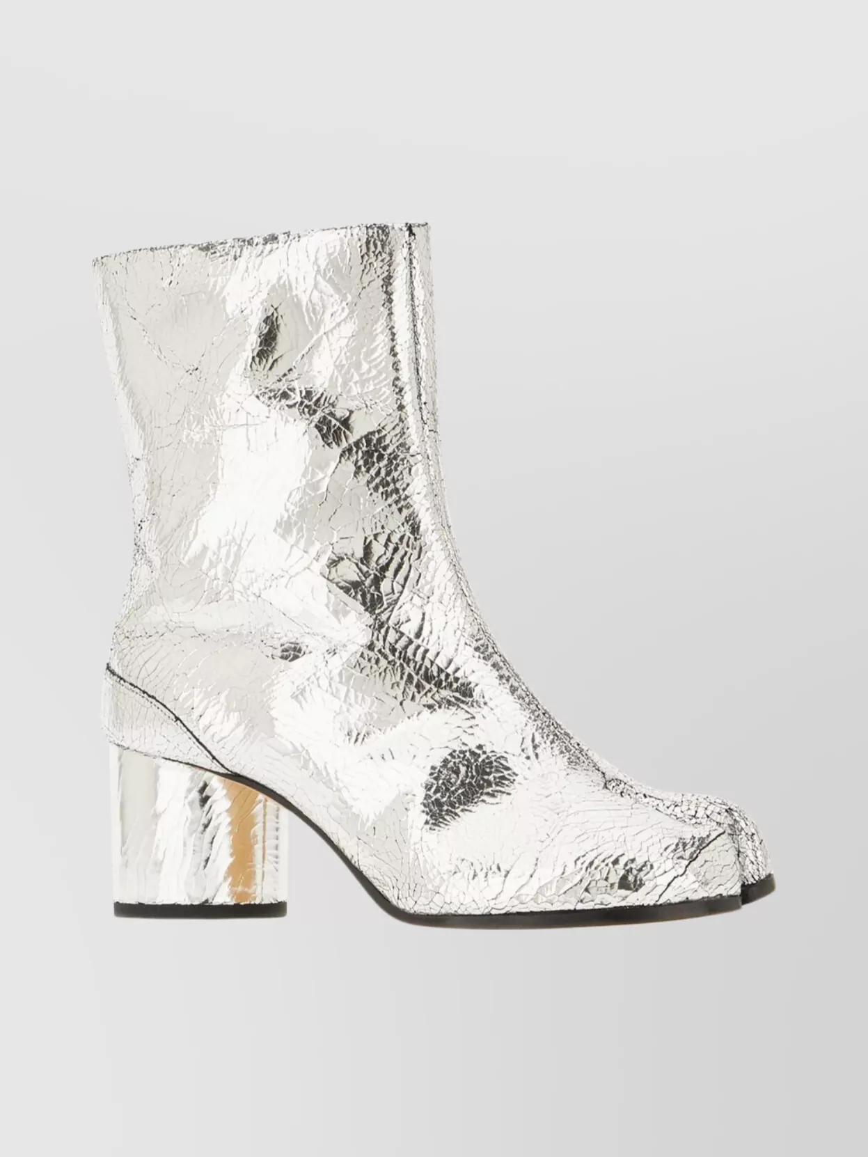 Maison Margiela Metallic Leather Tabi Ankle Block Heel Boots In Silver