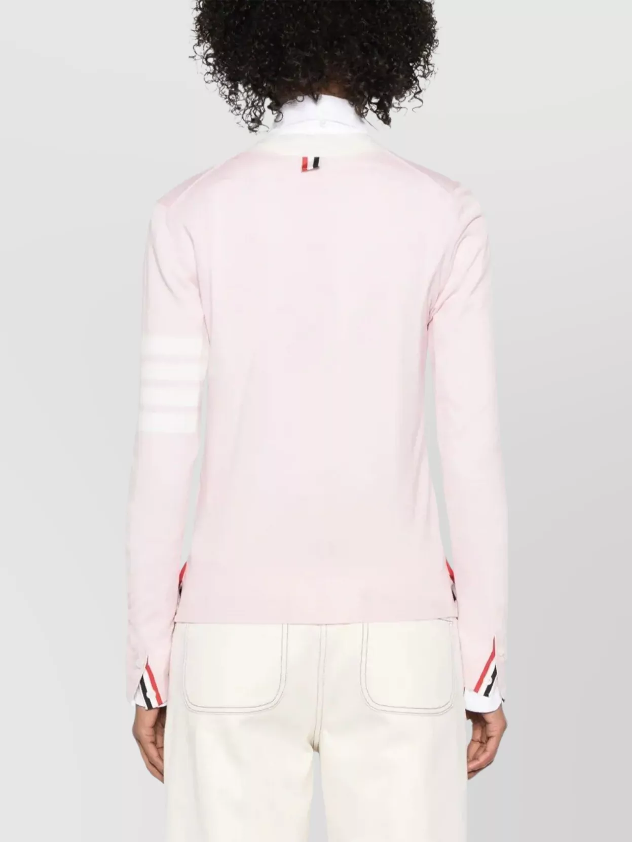 Thom Browne Relaxed Fit V Neck Cardigan With 4 Bar Stripe In Pink