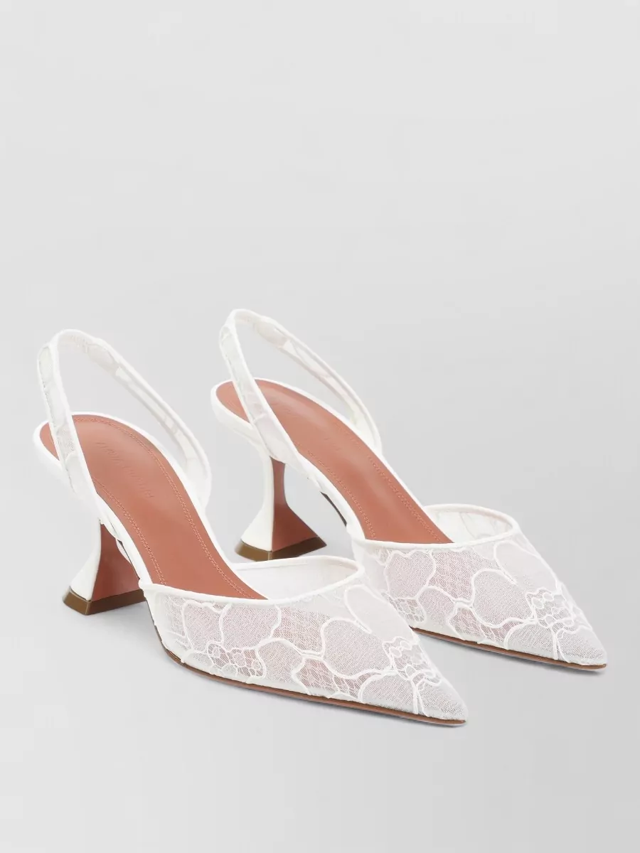 Amina Muaddi Leather Holli Lace Slingback Pumps