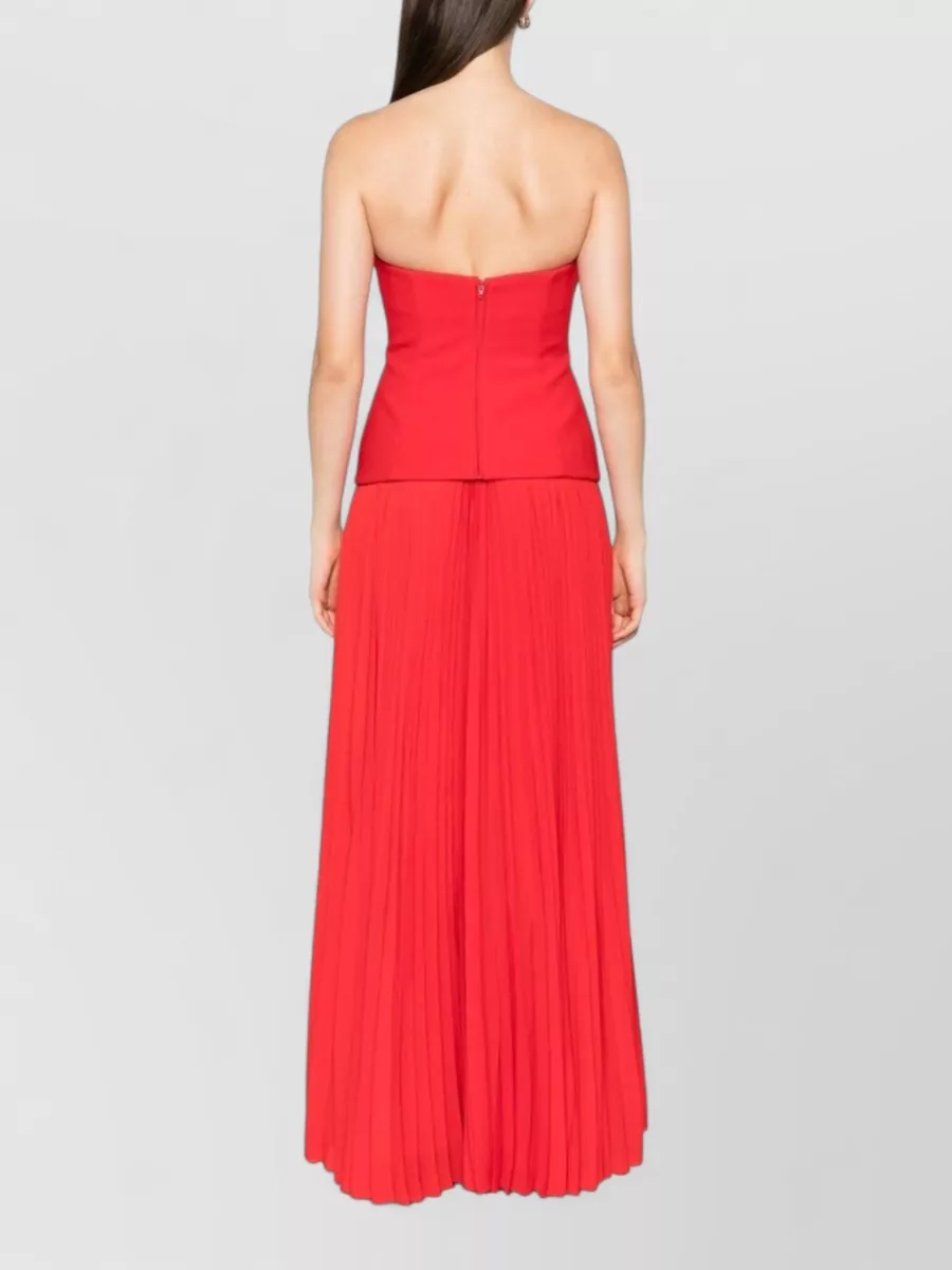 Solace London Strapless Asymmetric Pleated Maxi Dress