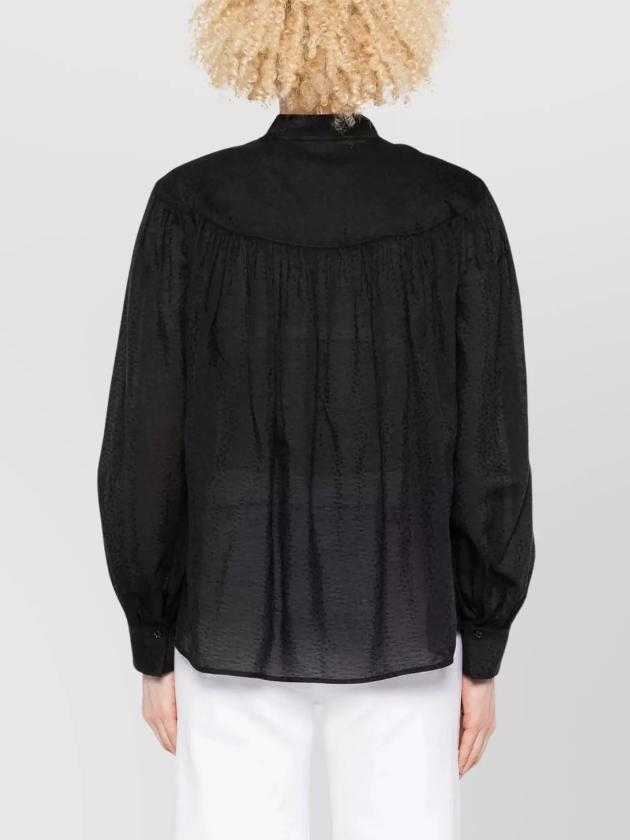 Chloé Sheer Fabric Gathered Long Sleeves Mandarin Collar In Black