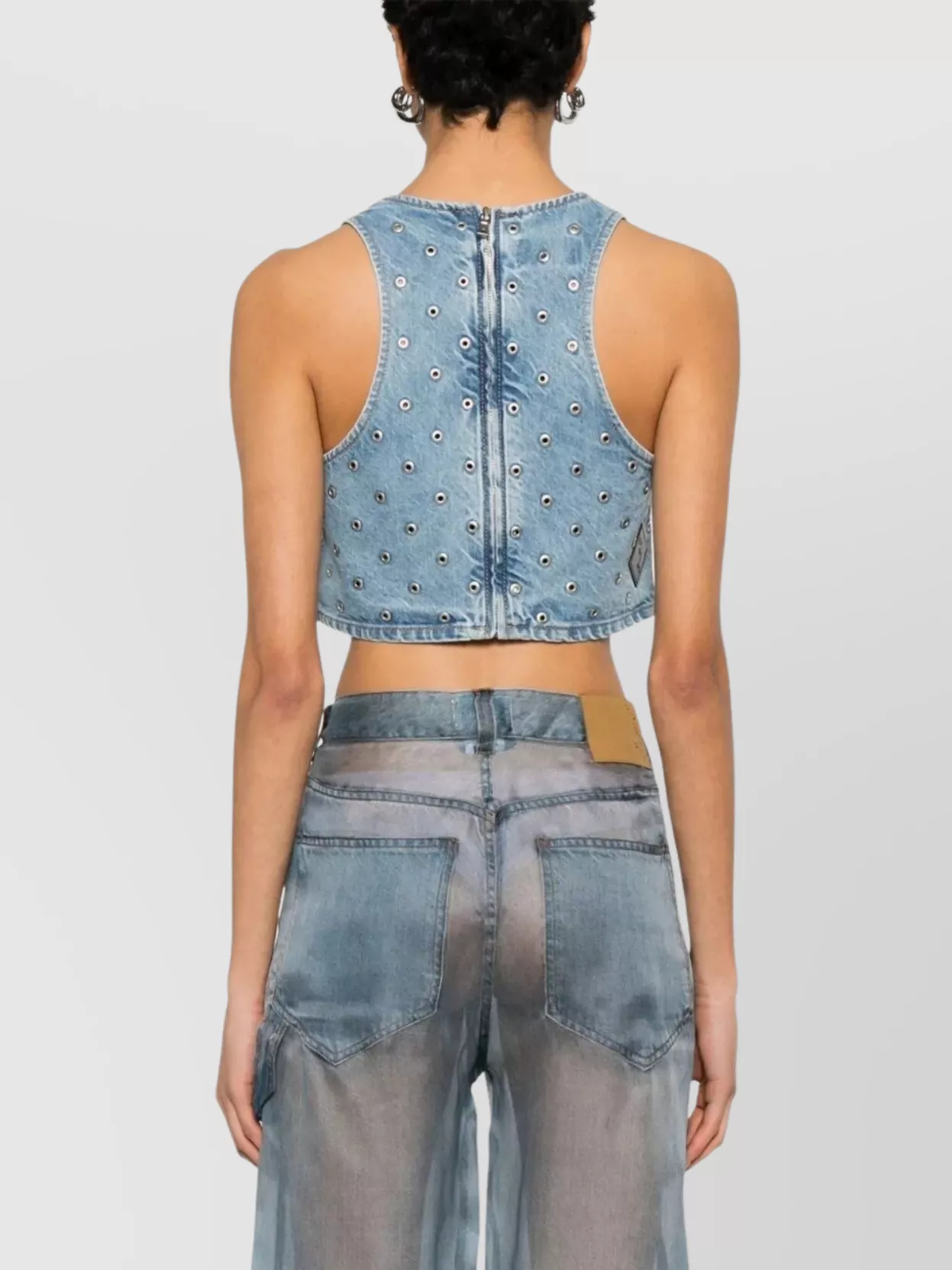 Haikure Cropped Eyelet Sleeveless Top Wide Neckline