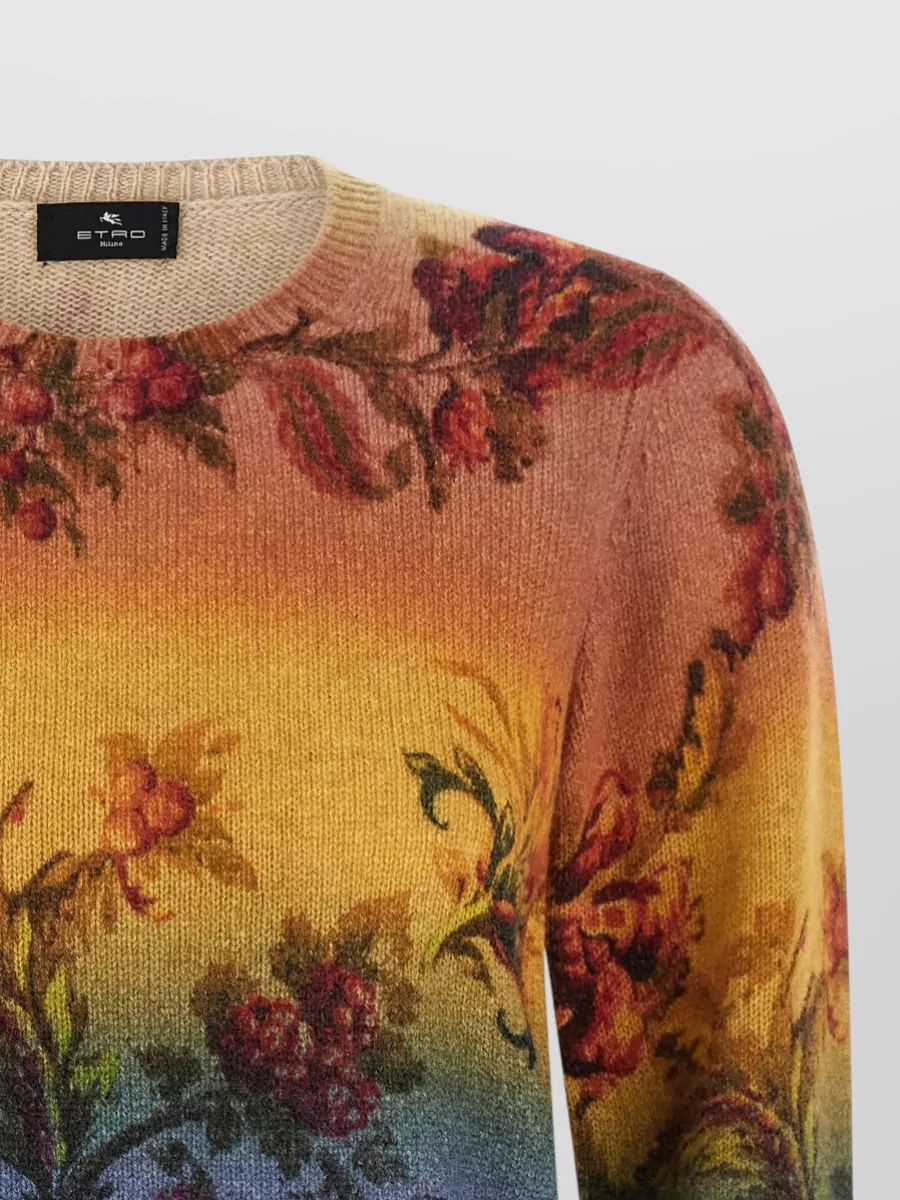 Etro Wool Floral Jacquard Degradé Crewneck Sweater