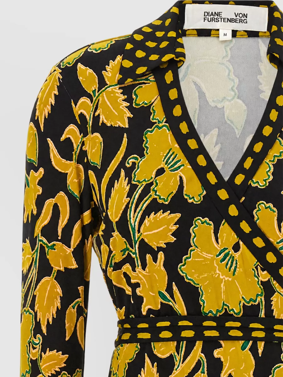 Diane Von Furstenberg Floral-Print V-Neck Long-Sleeve Midi Dress