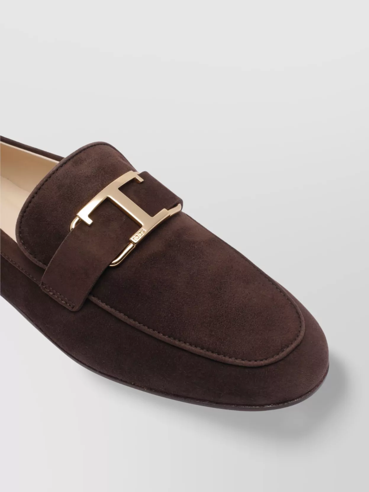 Tod's Almond Toe Suede Loafers Gold Hardware