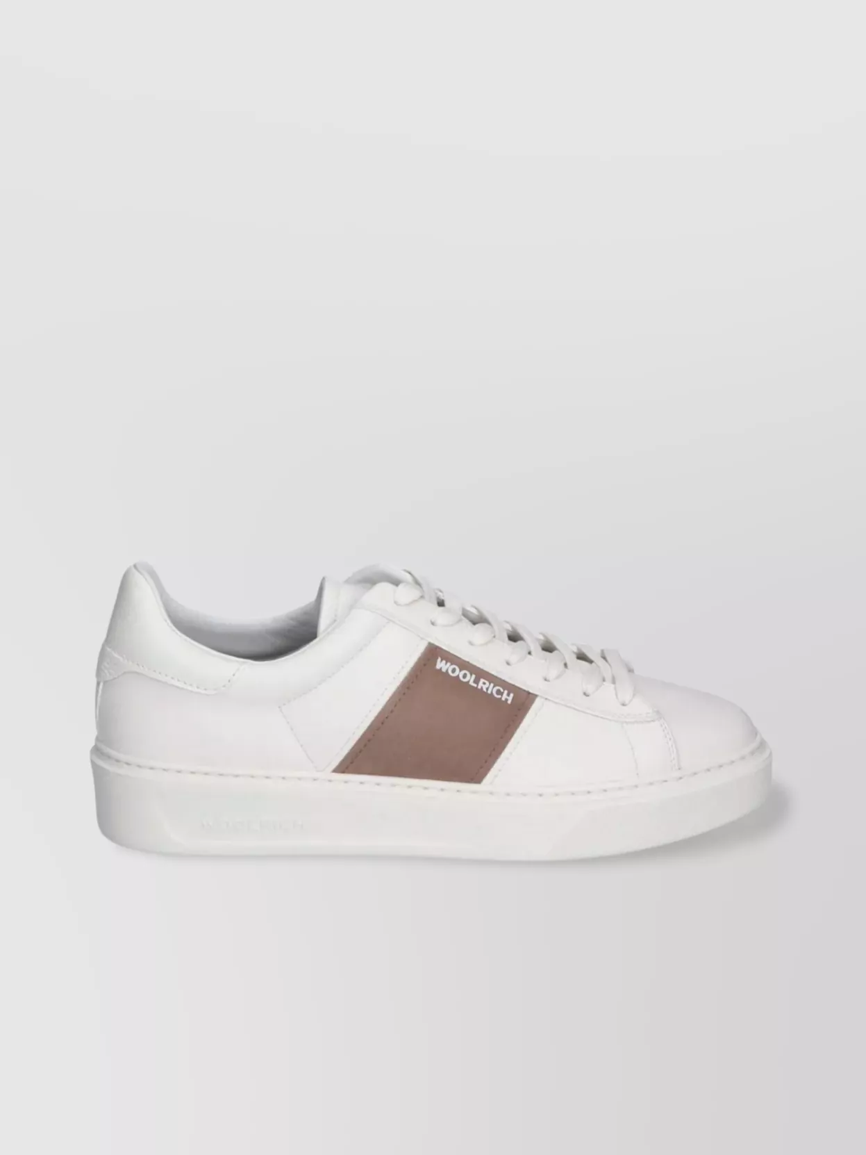 Woolrich Court Leather Sneakers With Contrast Panel And Round Toe
