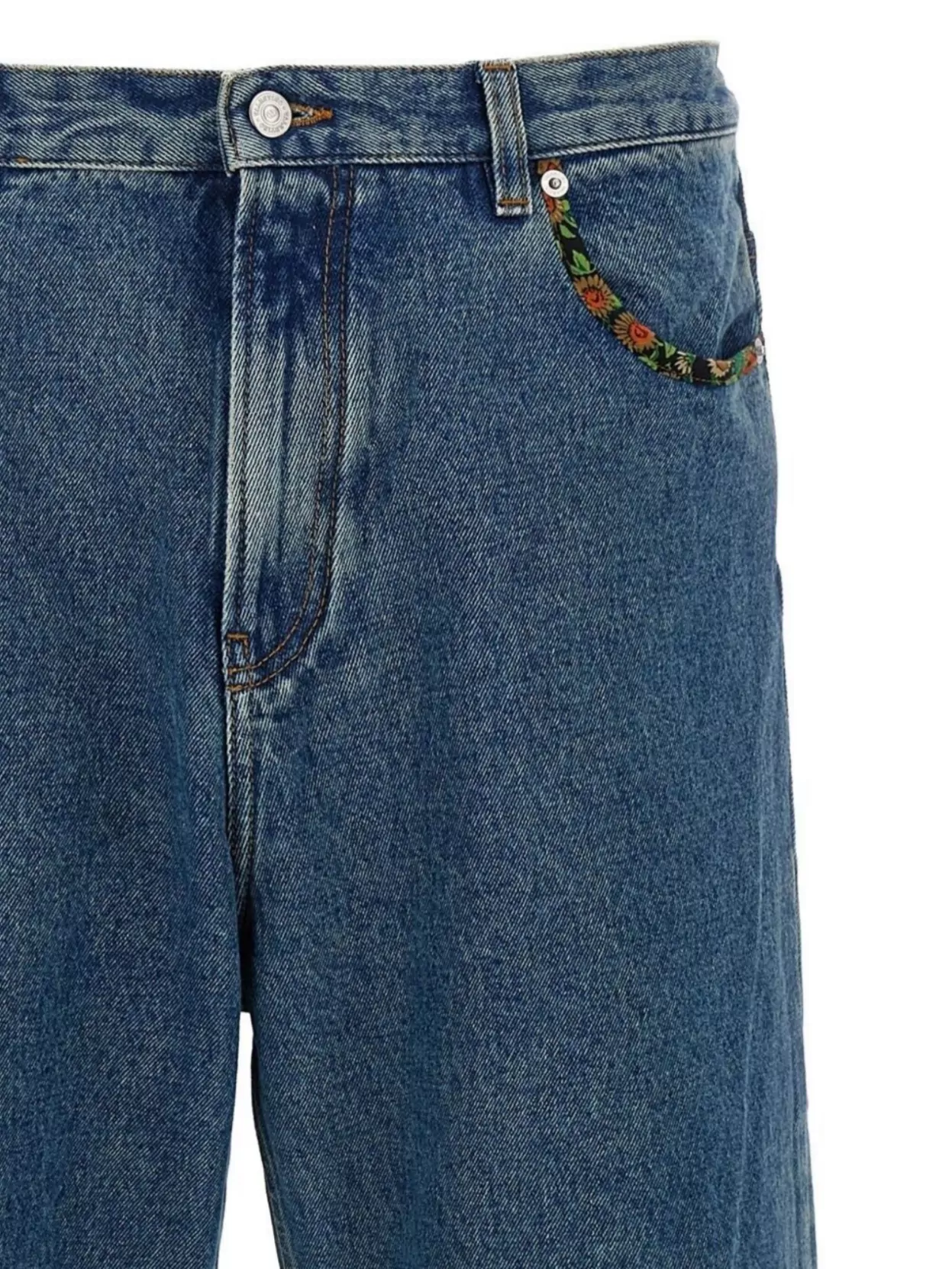 Valentino Trousers With Five Pockets And Floral Print Inserts