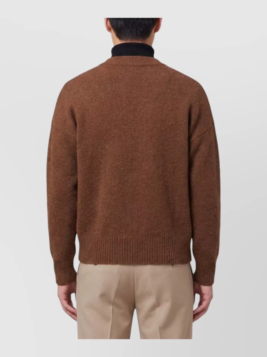 Ami Paris Ribbed V-Neck Alpaca Cardigan