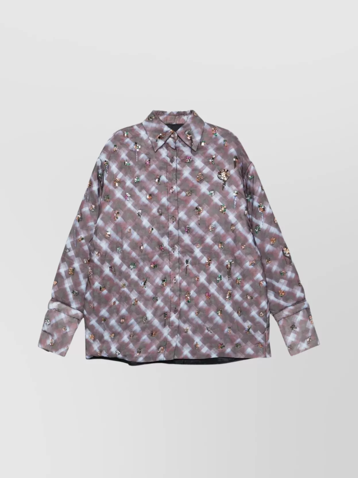 Dries Van Noten Embroidered Long Sleeve Collared Shirt In Purple