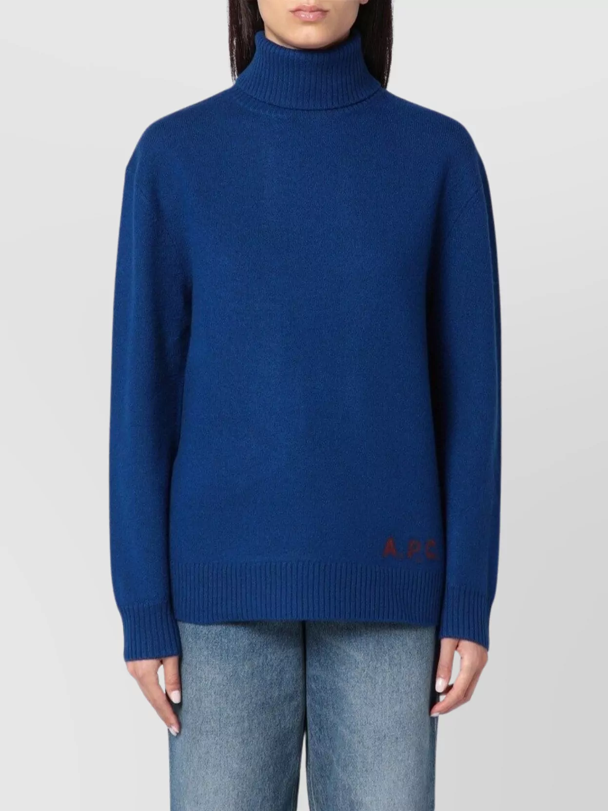 Apc Wool Turtleneck Sweater With Ribbed Cuffs And Hem In Blue