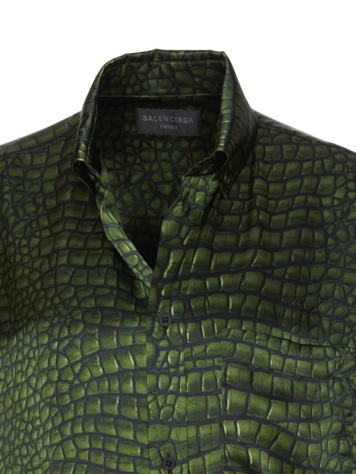Balenciaga Crocodile Print Satin Button Down Cocoon Blouse
