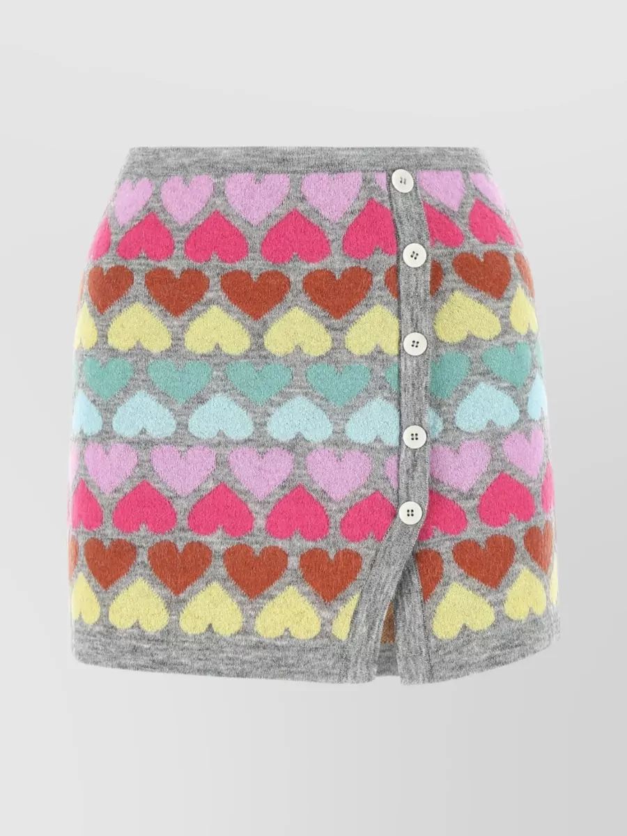 Shop Marco Rambaldi Heart Embroidered Mini Skirt In Mohair Blend In Grey
