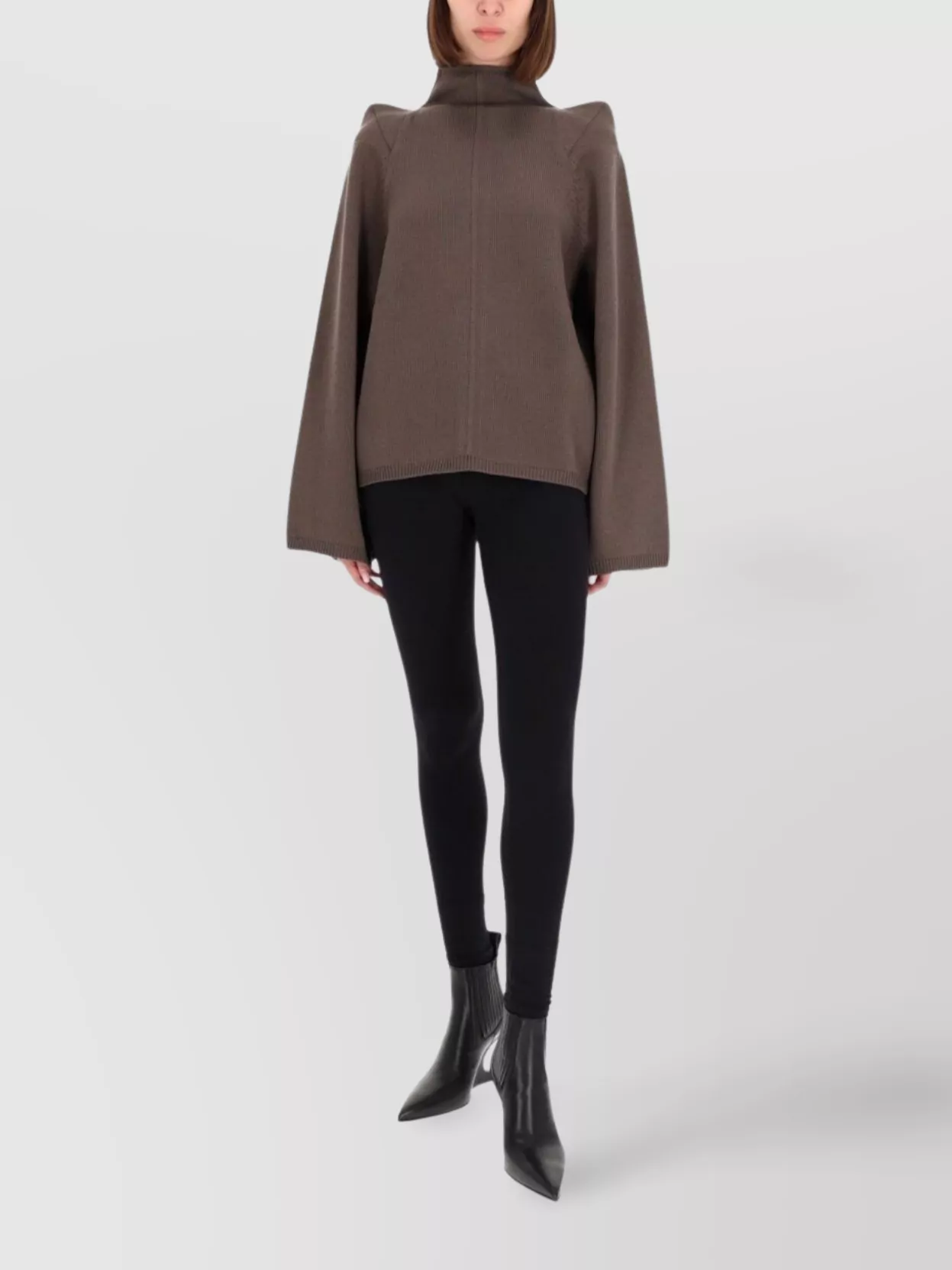 Rick Owens High Neck Long Sleeve Top With Shoulder Detail In Brown