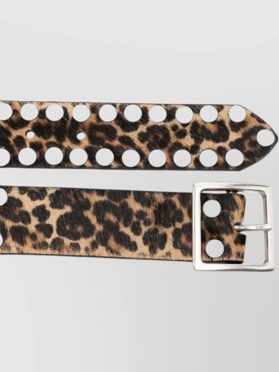 Golden Goose Leopard Pattern Leather Belt Silver Studs