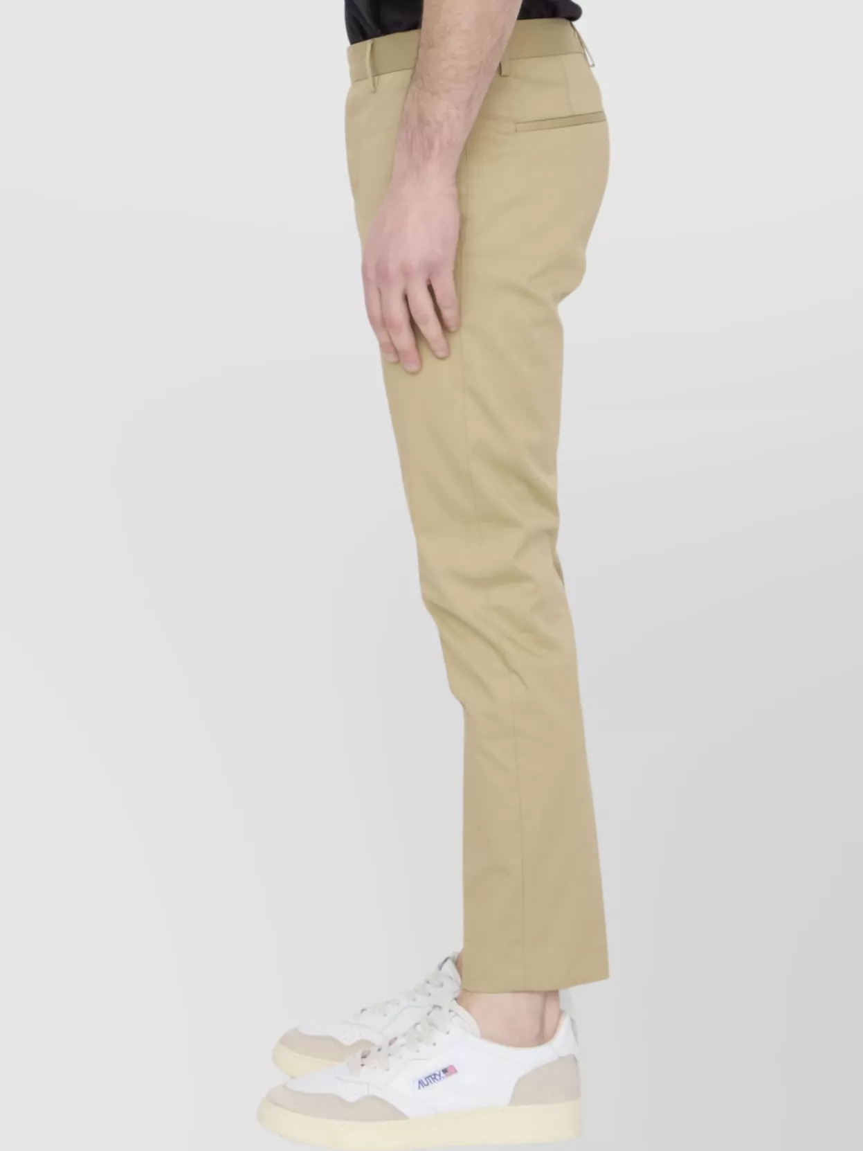 Pt Torino Slim Fit Cotton Trousers With Belt Loops In Neutral