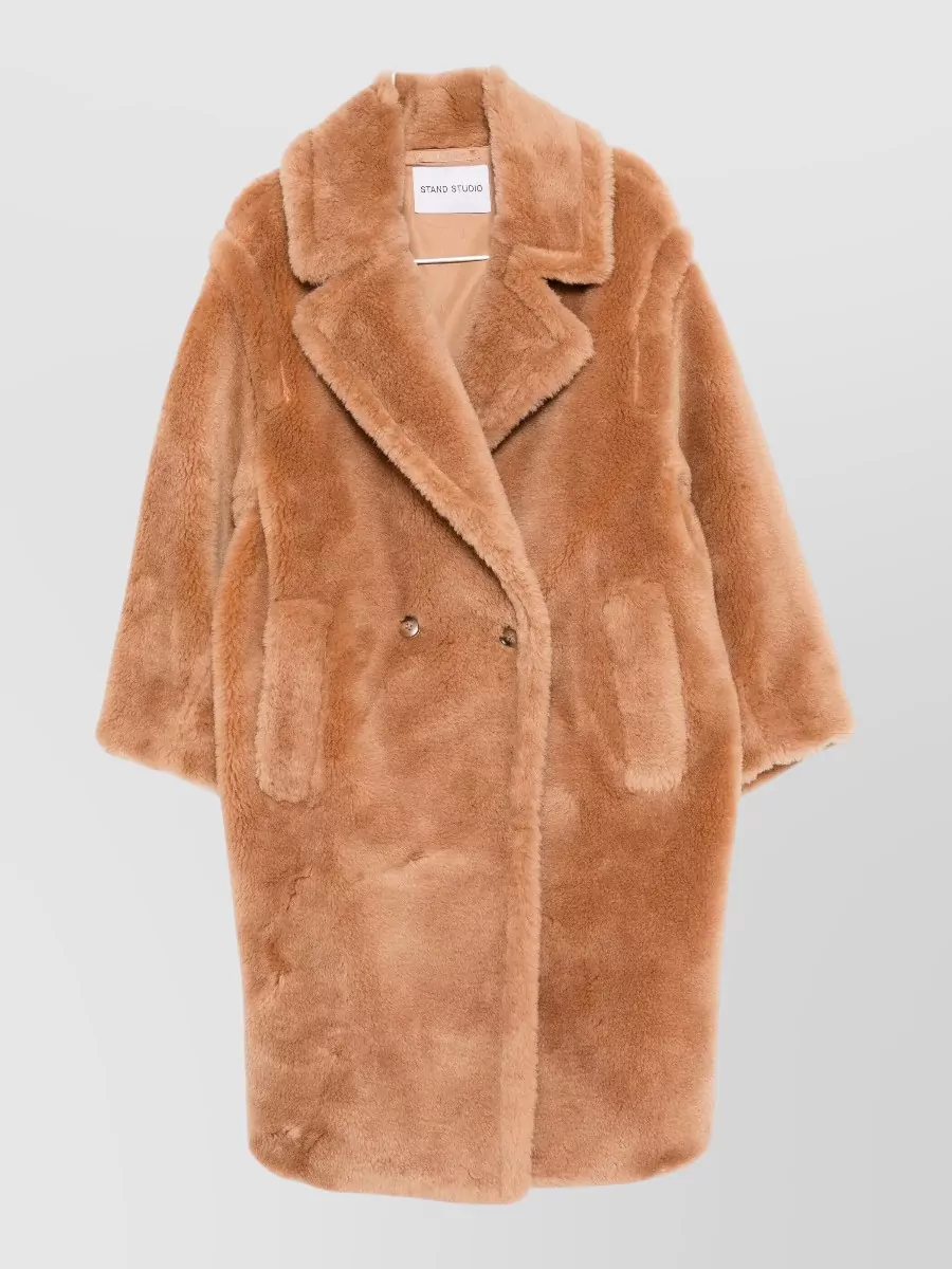 Stand Studio Wool Double-Breasted Faux-Fur Coat