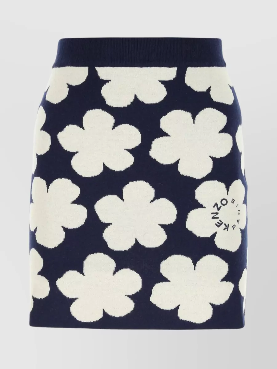 Shop Kenzo Mini Skirt In Printed Stretch Wool Blend In Blue