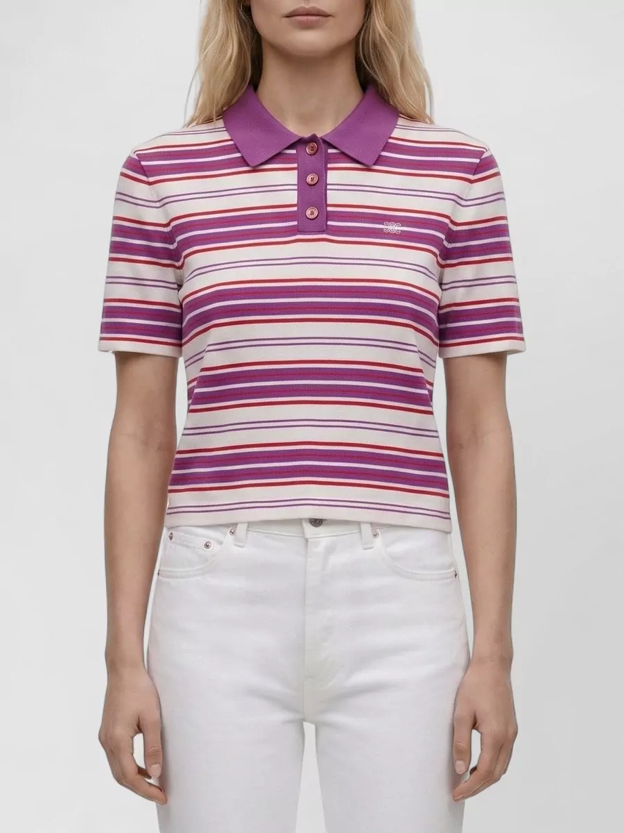 Celine striped cotton cropped polo top