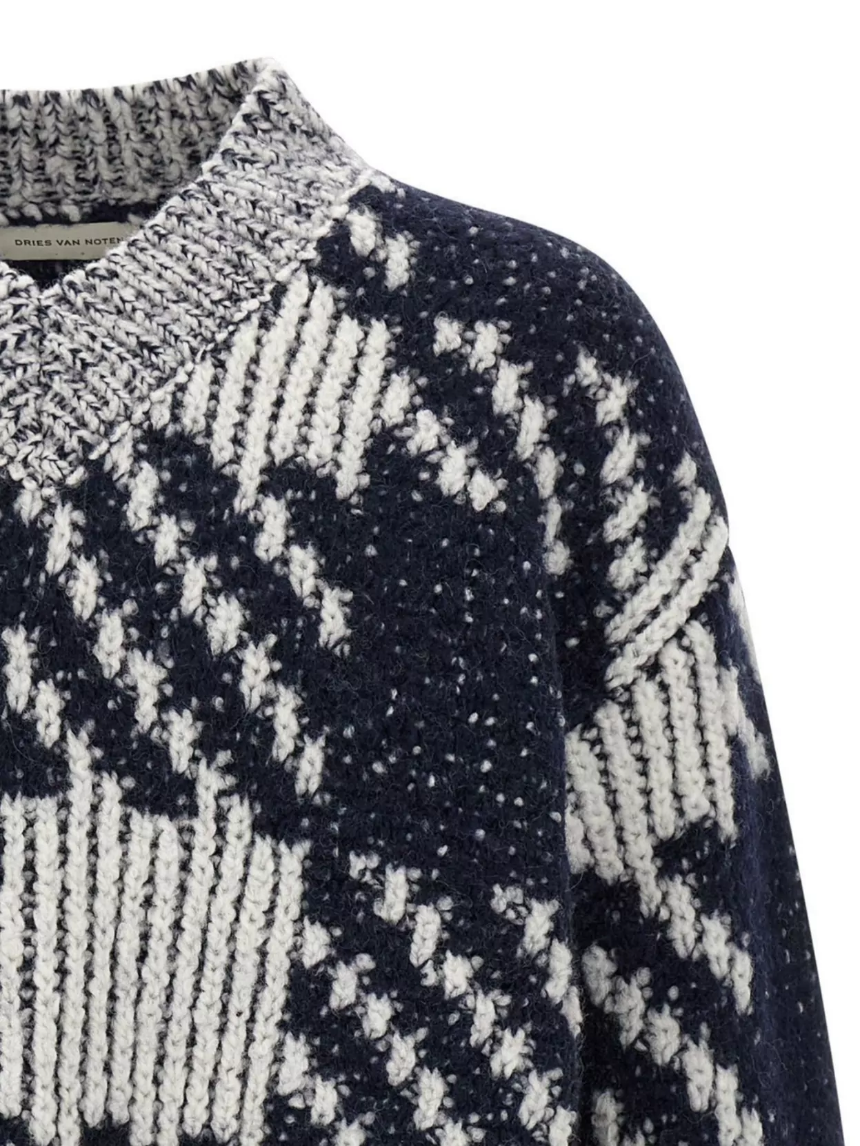 Dries Van Noten Chunky Knit V Neck Sweater With Textured Pattern In Gray