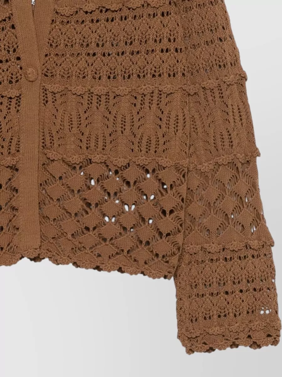 Semicouture Crochet Knit Tiered Cotton Cardigan