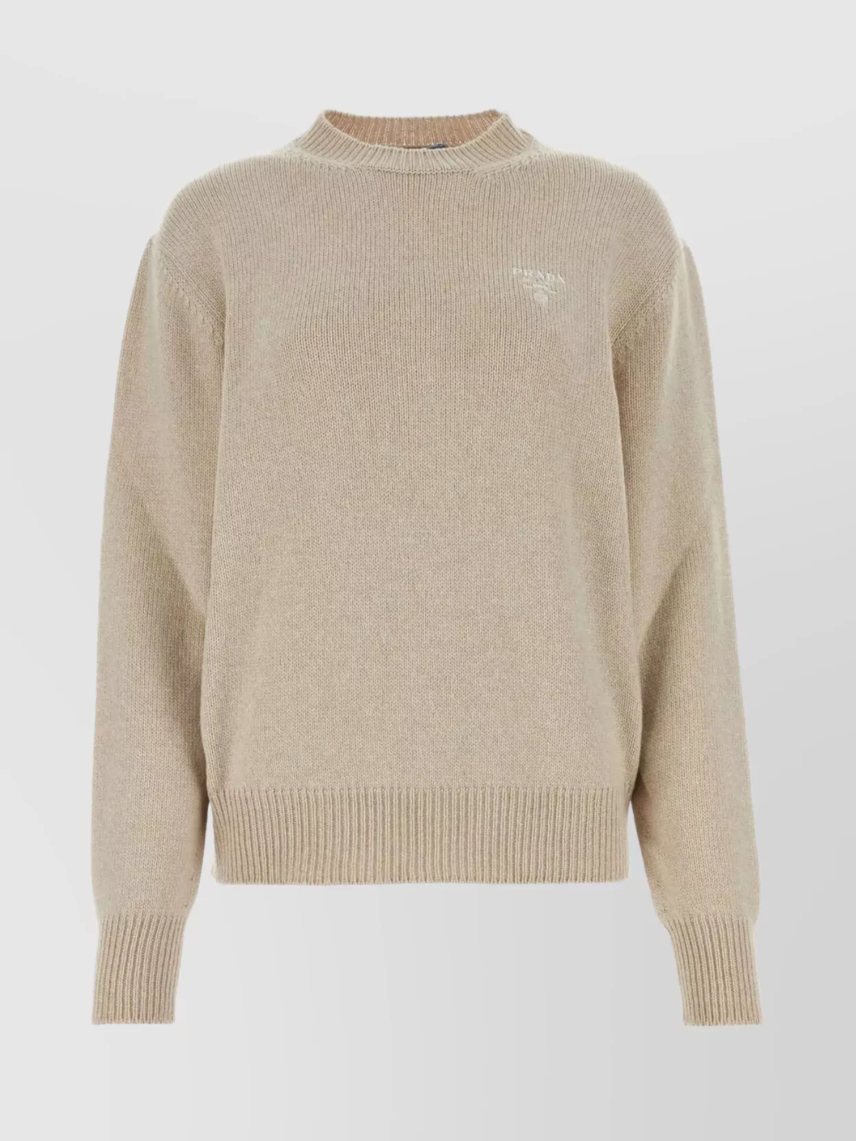 Shop Prada Cashmere Drop-shoulder Ribbed Knit Sweater In Cream