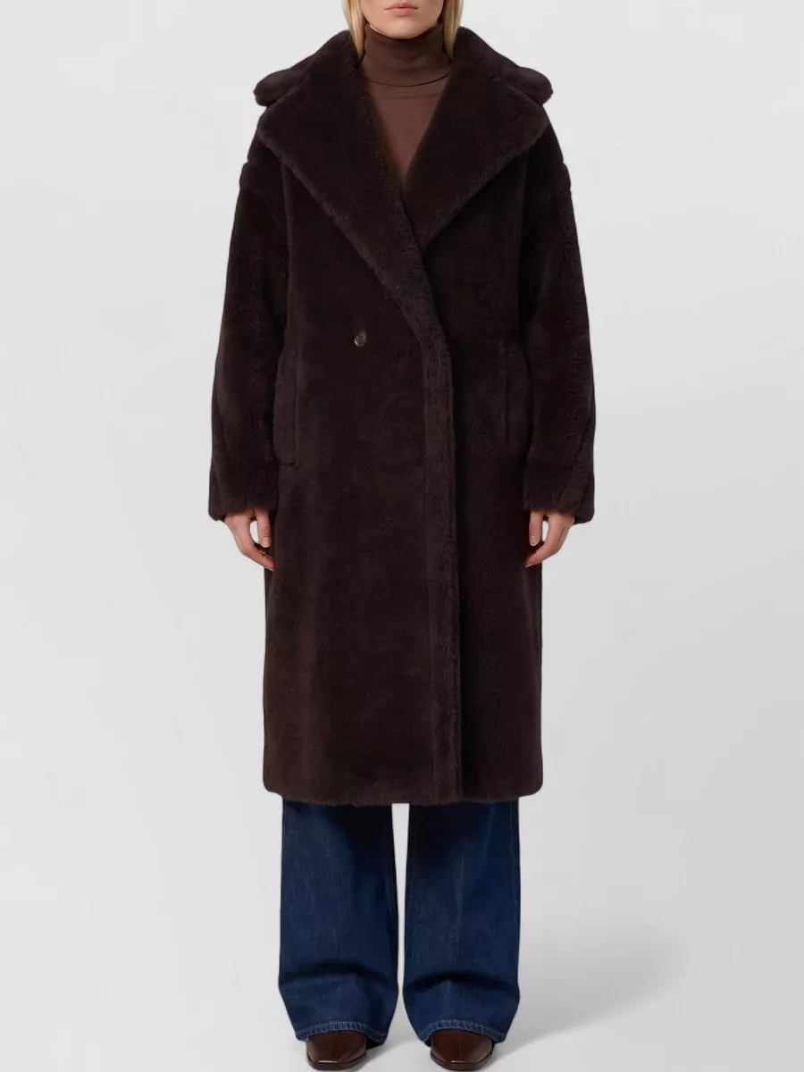 Max Mara alpaca wool silk oversized double-breasted faux fur coat