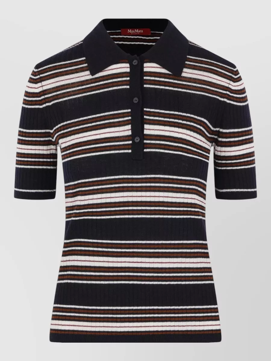 S Max Mara striped short-sleeve silk polo shirt