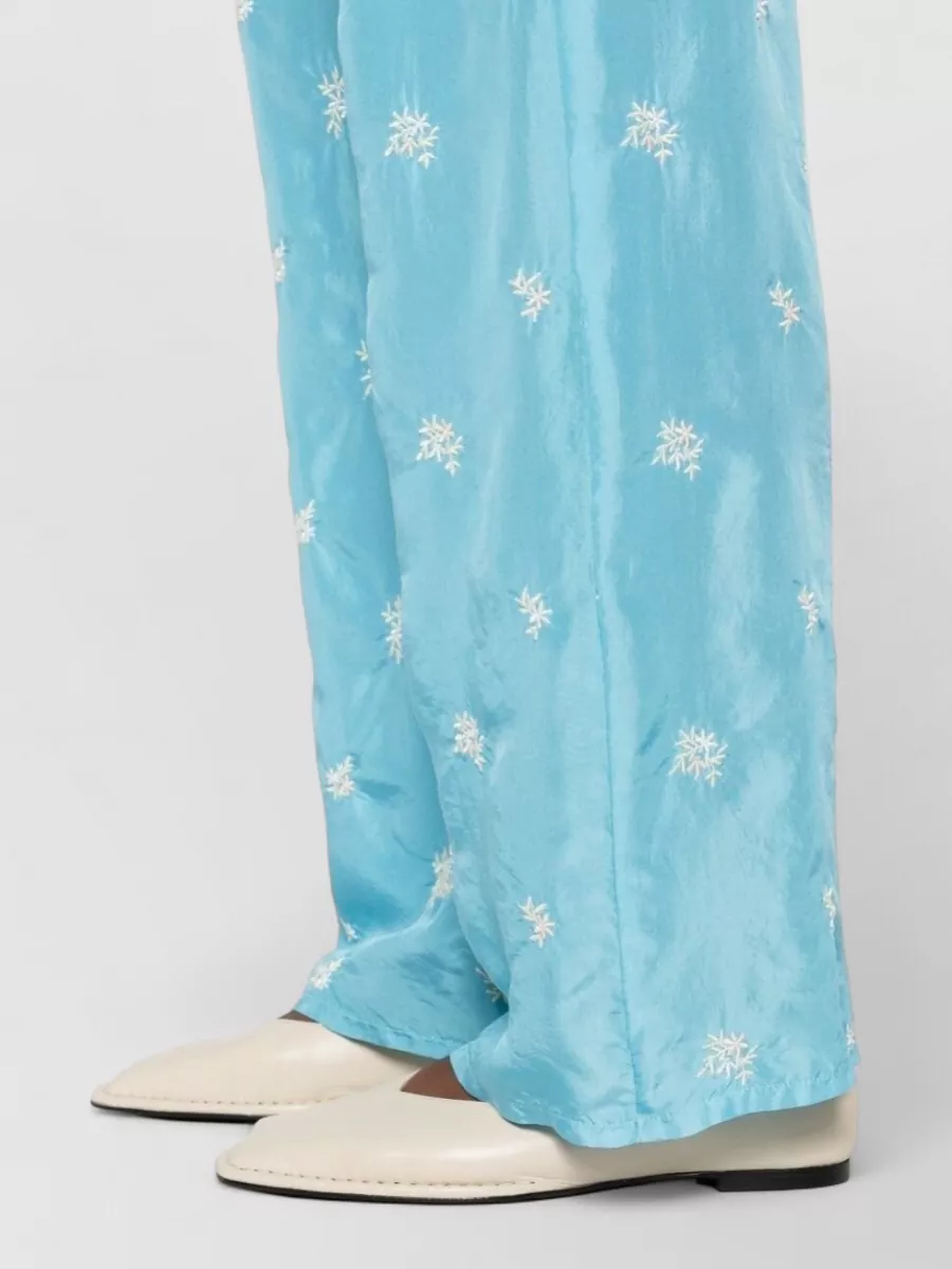 Forte Forte Silk Floral-Embroidered Wide-Leg Trousers