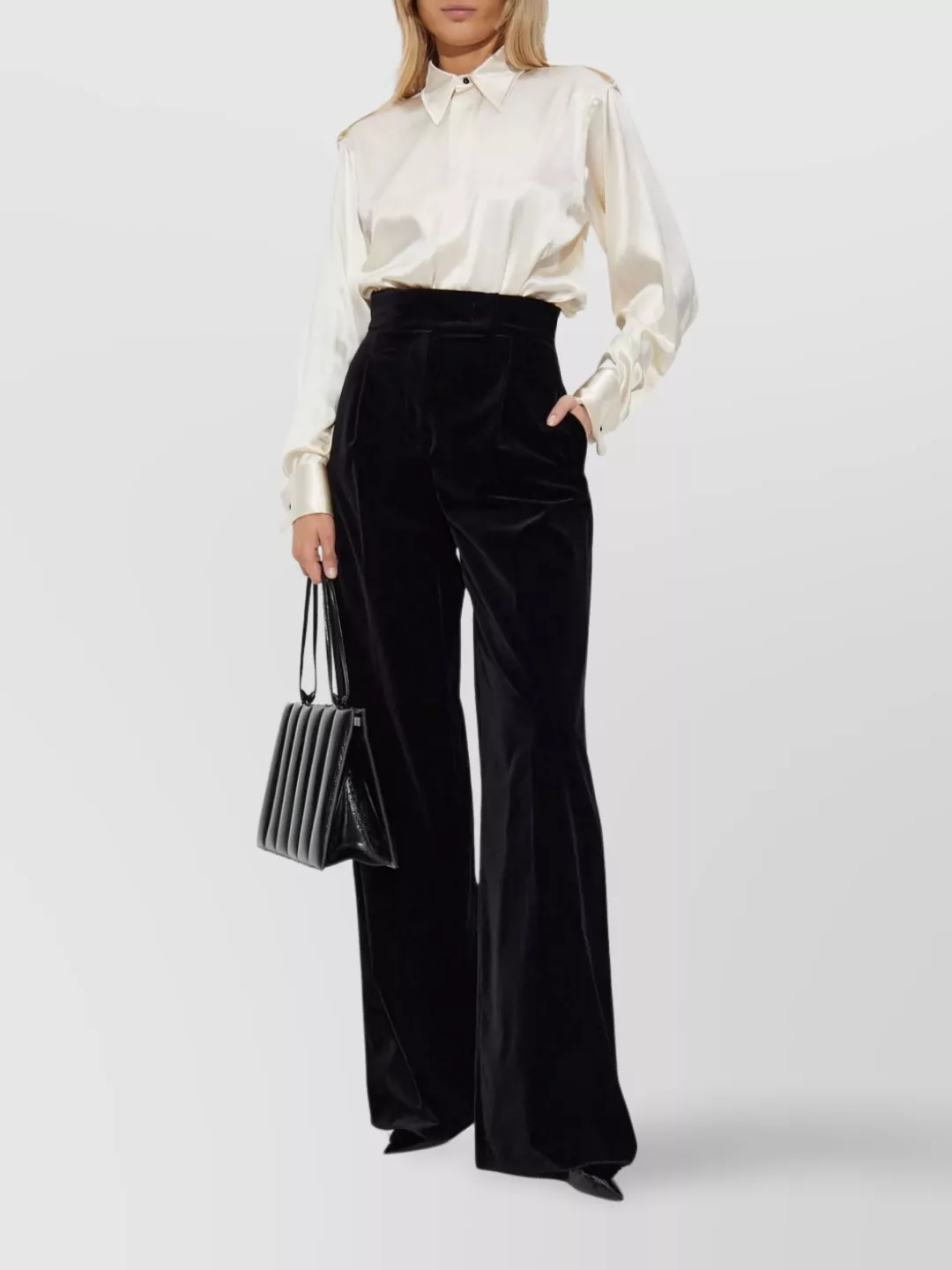 Max Mara High-waisted Wide-leg Velvet Trousers In Black