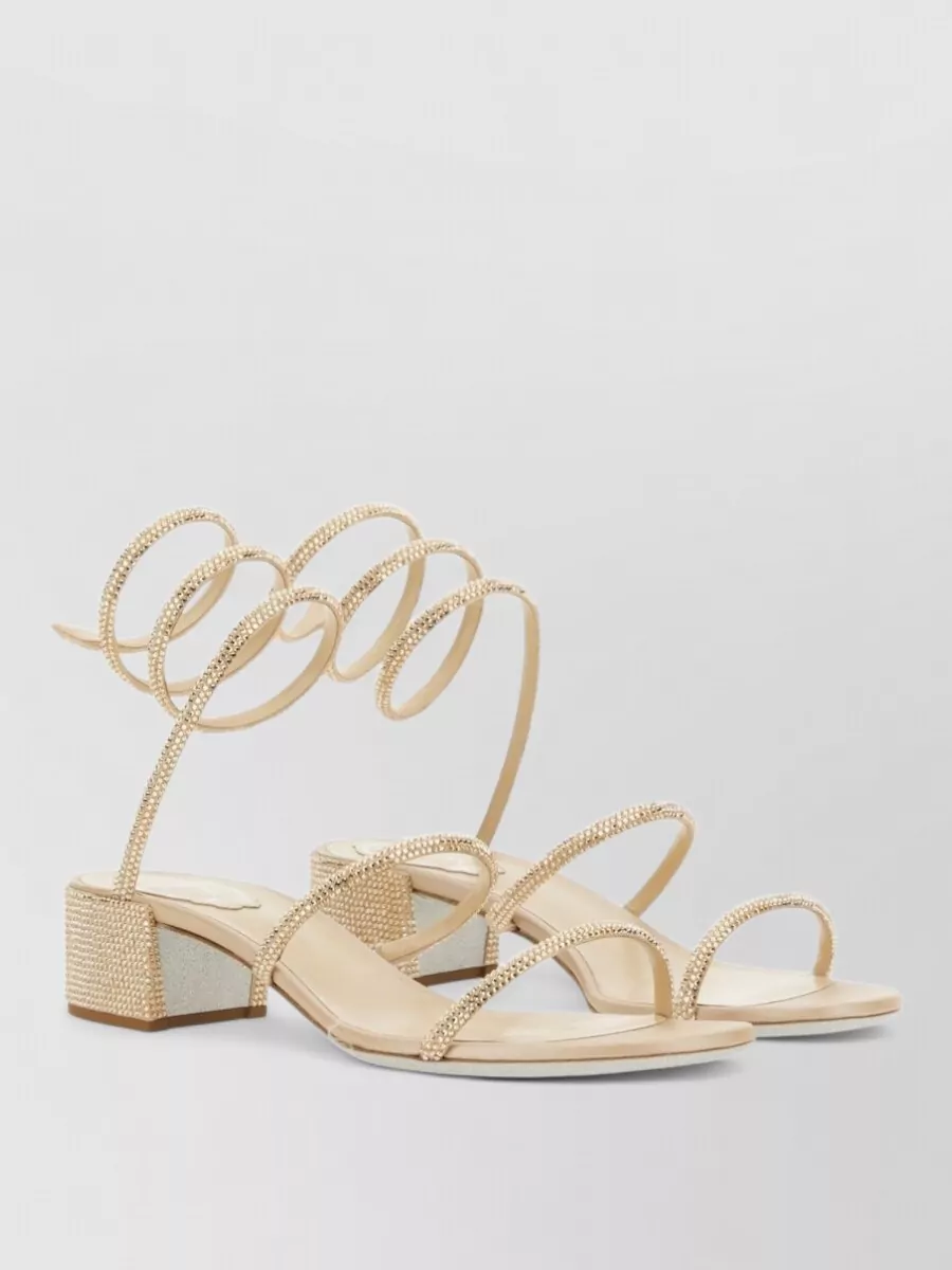 Rene Caovilla Cleo Sandals Block Heel Embellished Straps