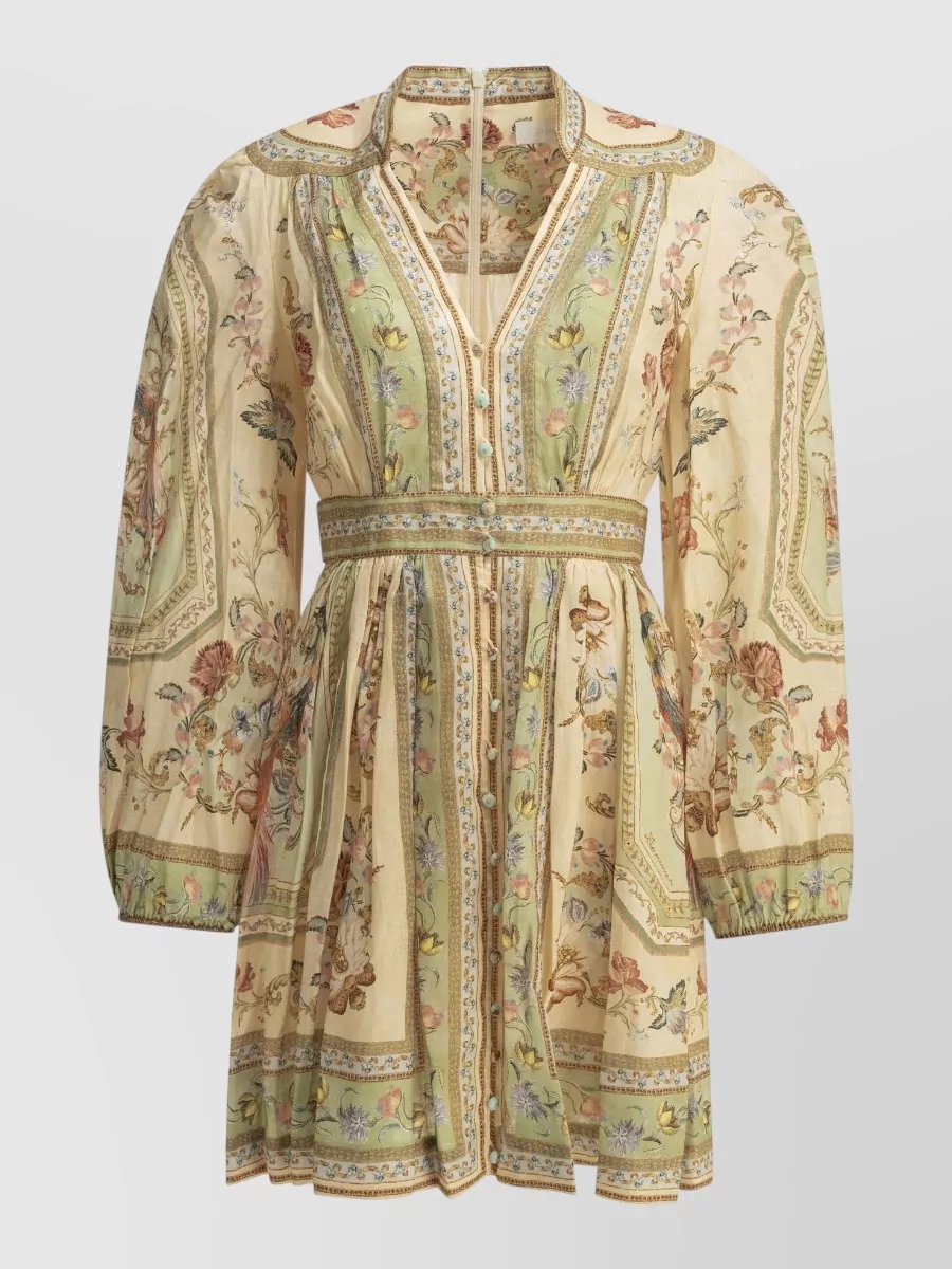 Zimmermann Linen floral-print v-neck mini dress
