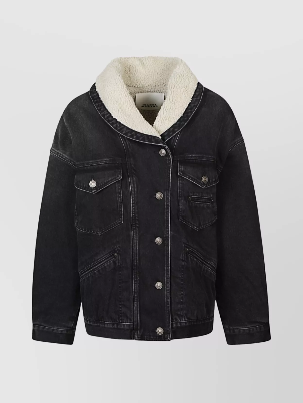 Isabel Marant Cotton Denim Jacket Featuring Shearling Collar In Black