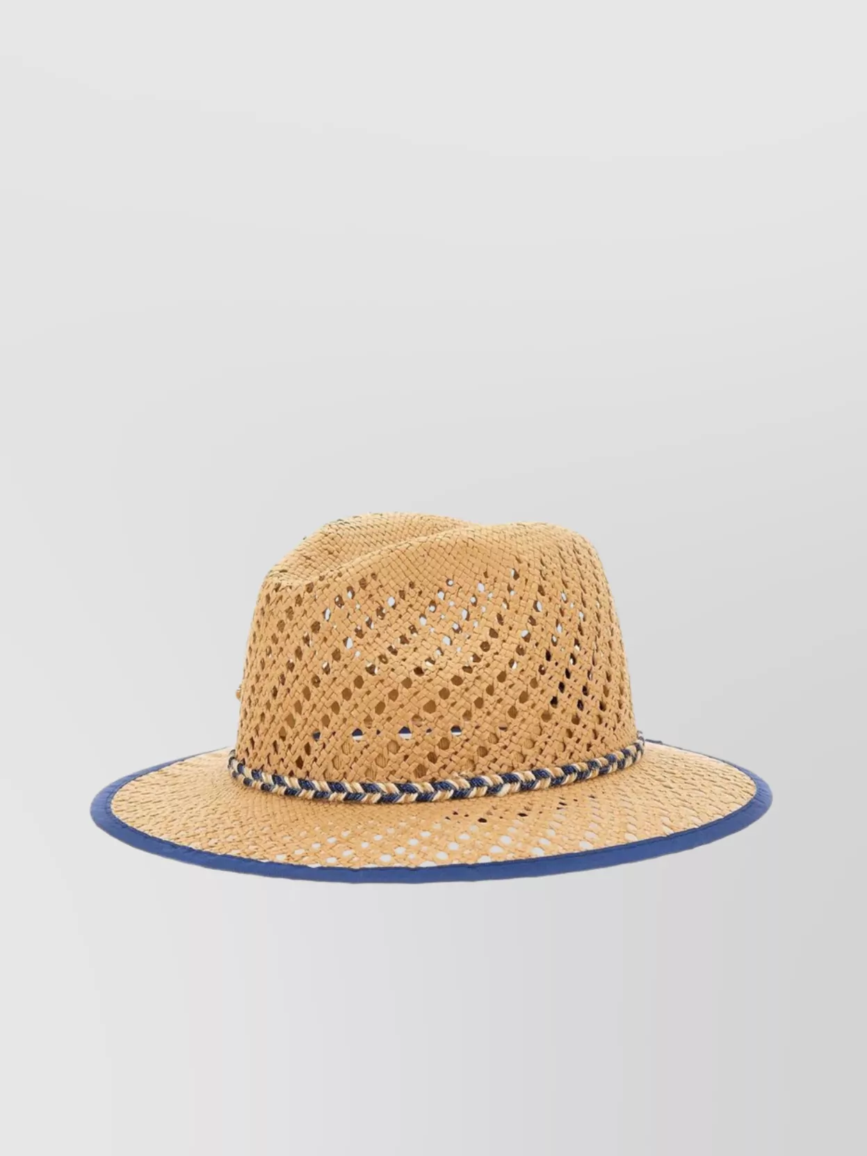 Borsalino Braided Trim Straw Paper Hat In Blu/beige