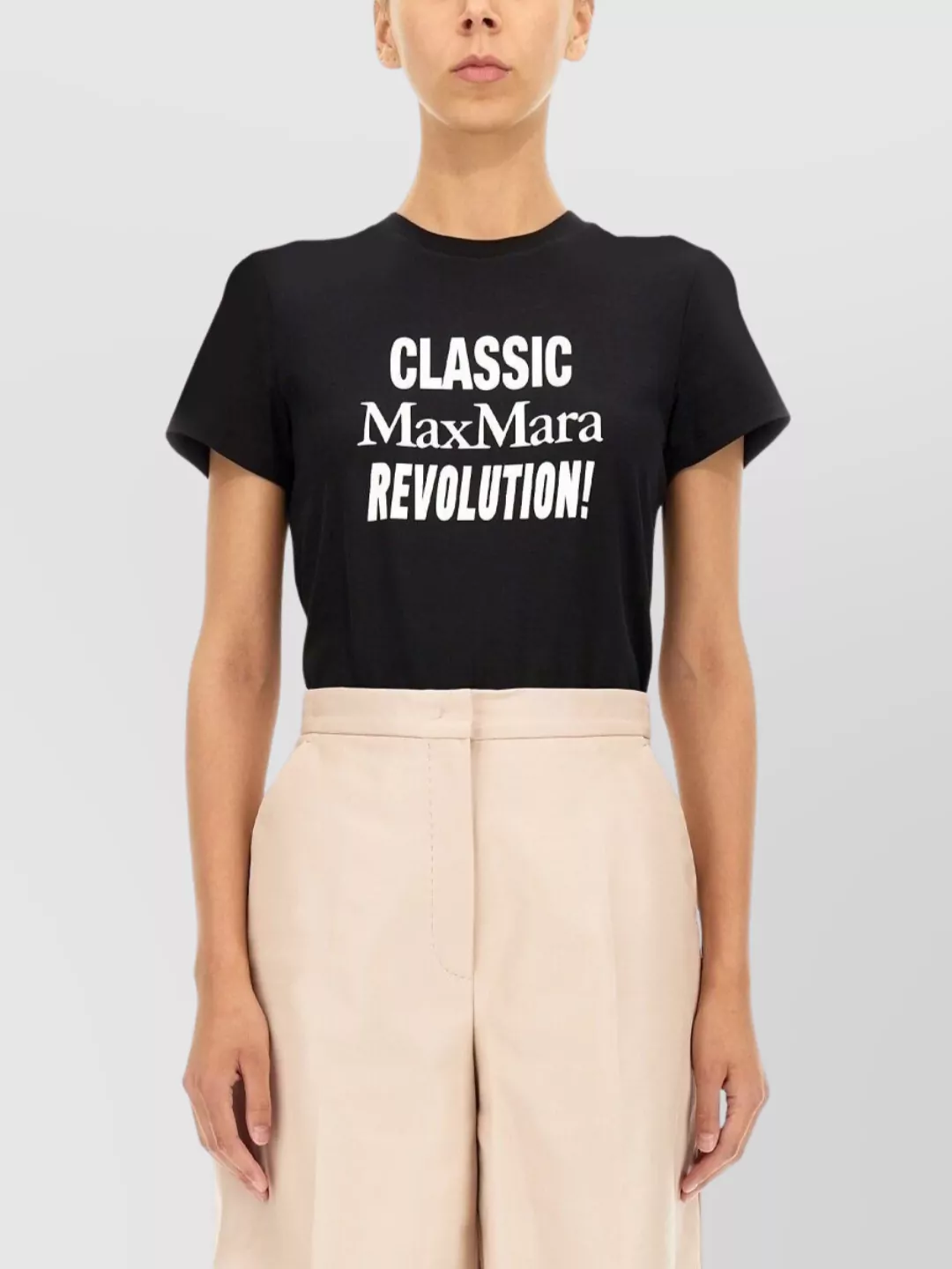 Max Mara Graphic Print Crew Neck Short Sleeve Top In Black