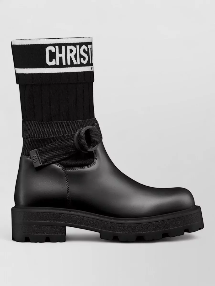 Dior Round Toe Chunky Sole Ribbed Knit Boots In Black
