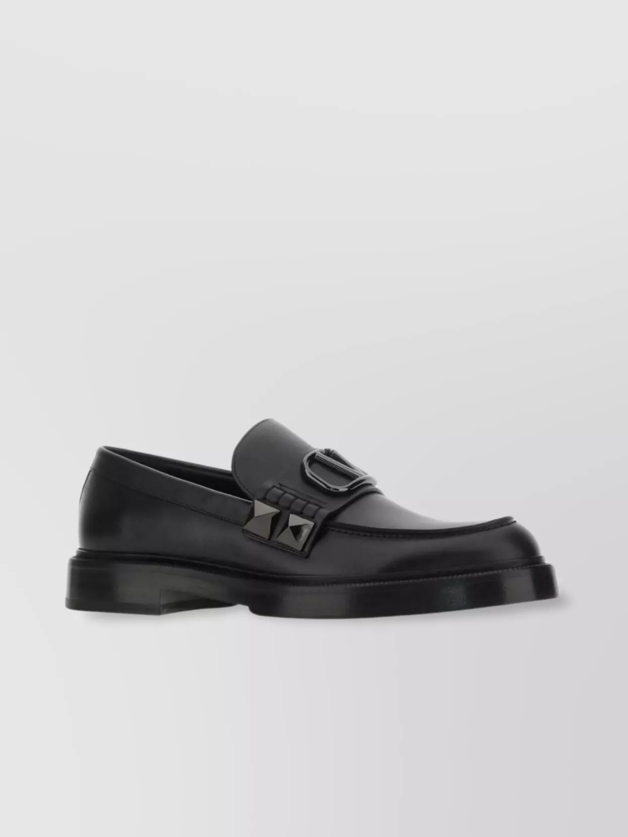 Shop Valentino Leather Stud Sign Loafers With Buckle Detail