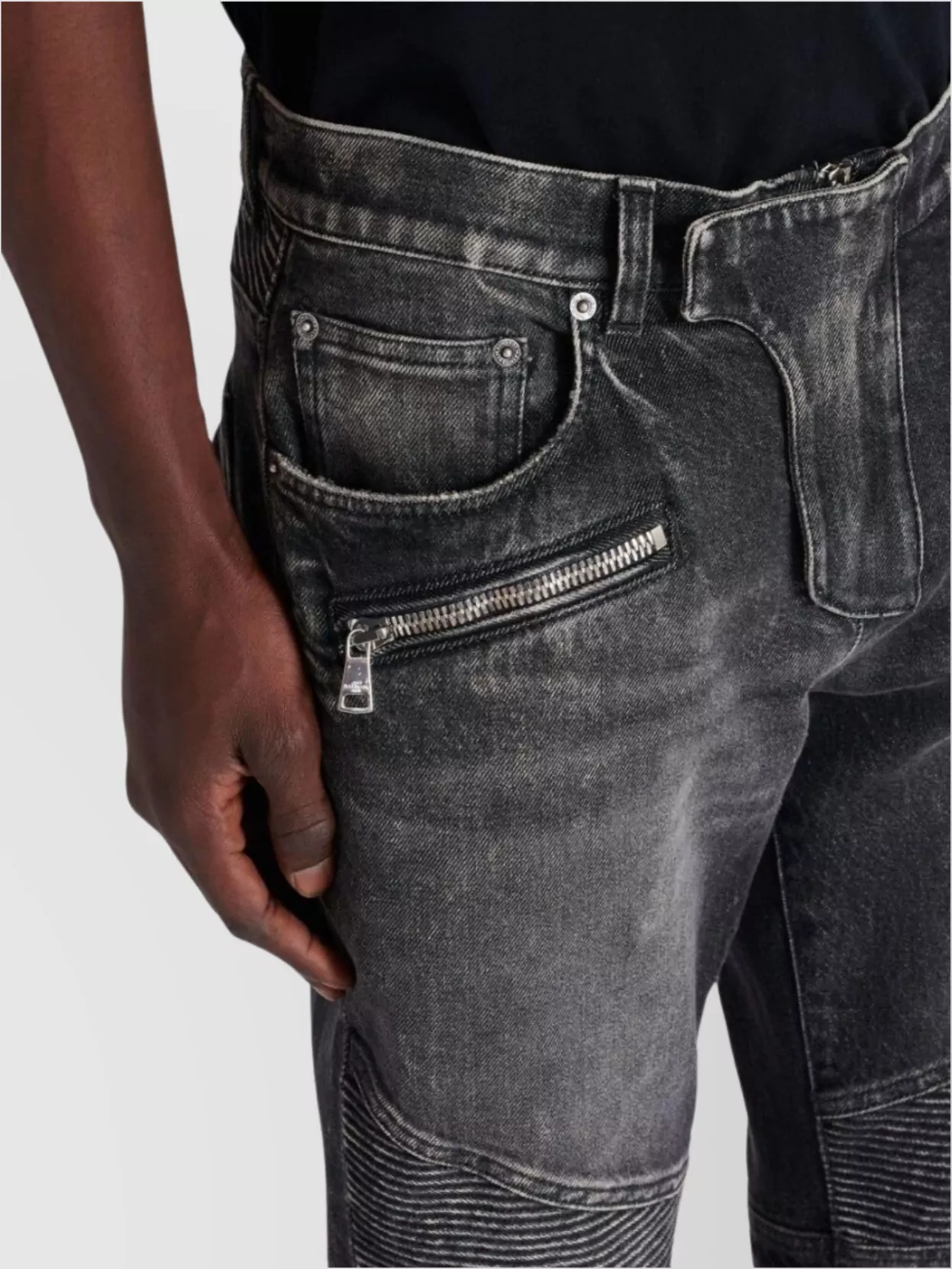 Balmain Straight Trousers With Distressed Finish And Zip Pockets In Gray