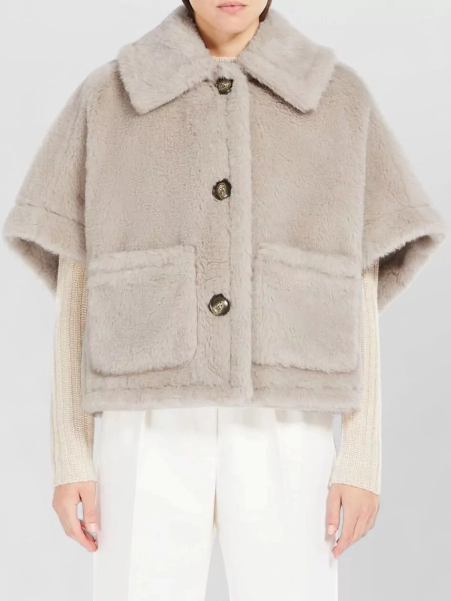 Max Mara alpaca wool silk boxy teddy cape