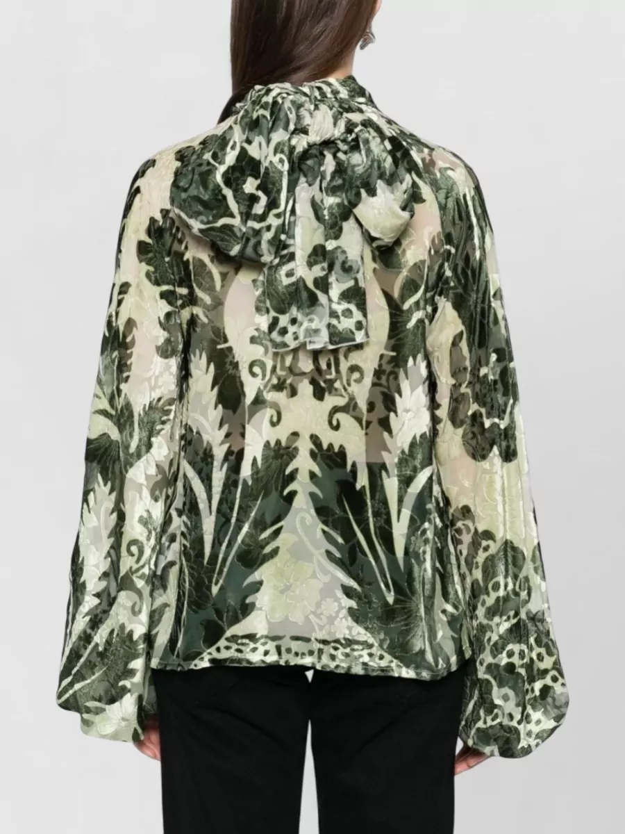 F.r.s For Restless Sleepers Silk Floral-Print Tie-Neck Blouse
