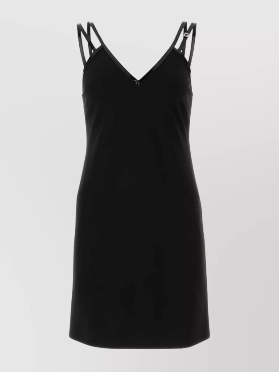 Shop Gucci Viscose Blend Mini Dress With V Neck And Strappy Design In Black
