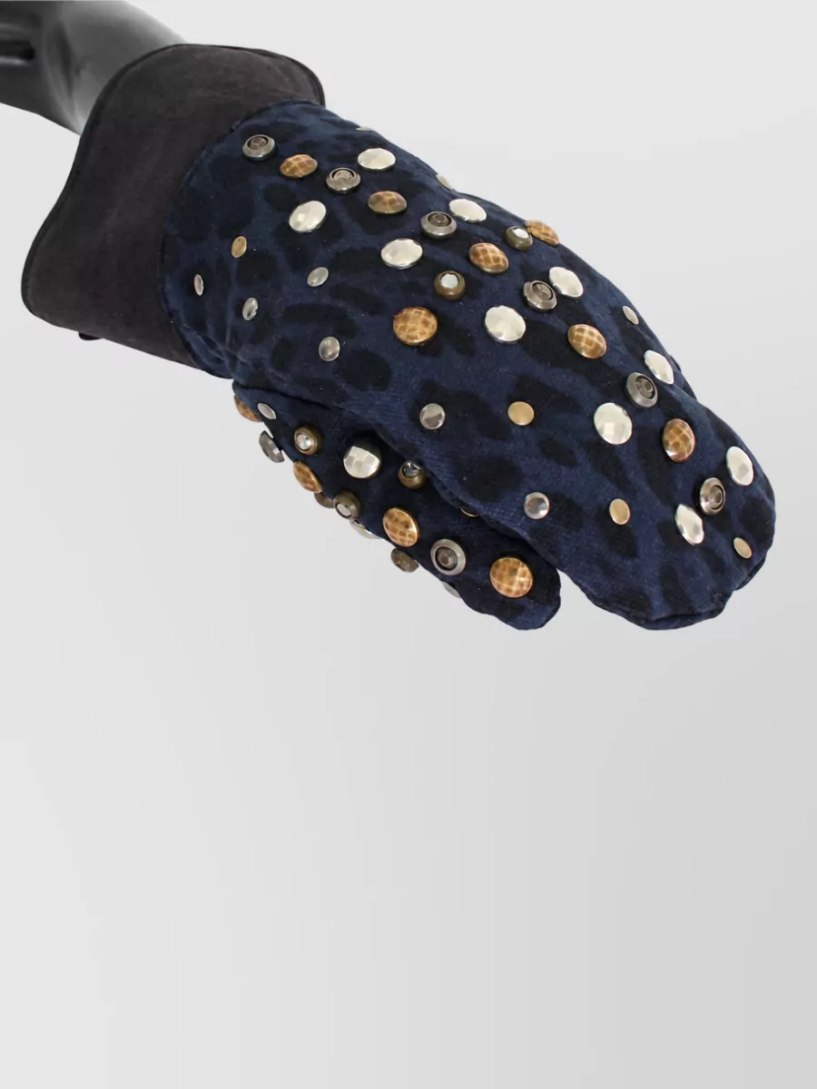 Dolce&Gabbana Studded Leopard-Print Shearling Gloves