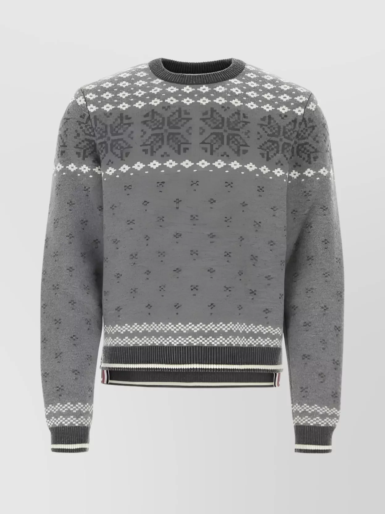 Shop Thom Browne Snowflake Patterned Ribbed Crewneck Sweater In Grey