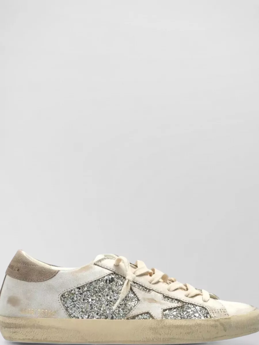 Golden Goose Leather Glitter Lace-Up Sneakers