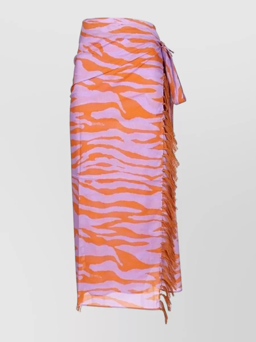 The Attico cotton zebra-print fringe pareo