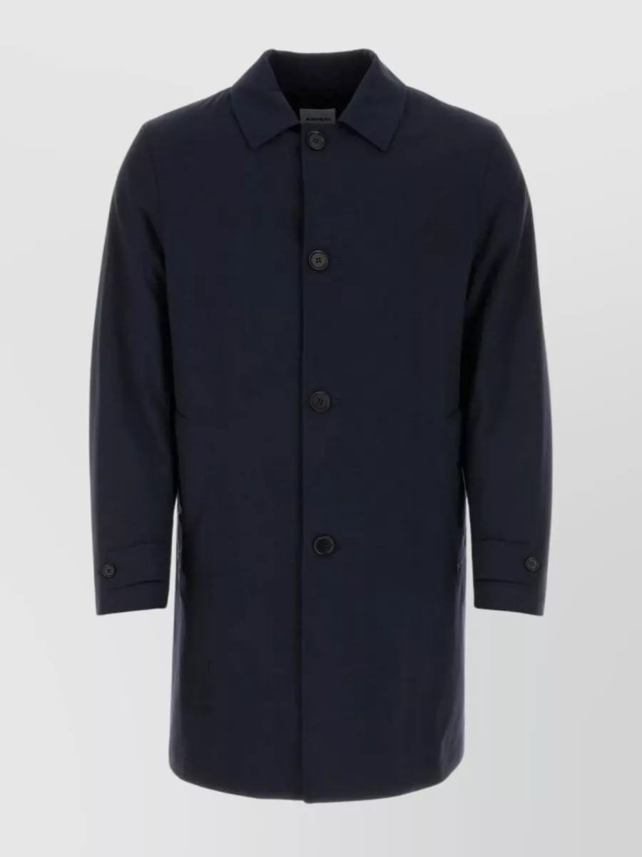 Shop Aspesi Wool Blend Coat With Back Vent And Slit Pockets In Blue