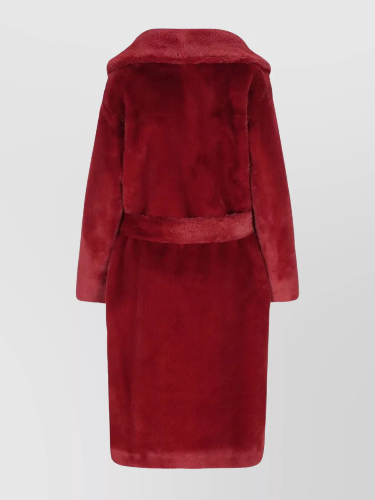 Herno Long Faux Fur Coat With Belted Waist In Red